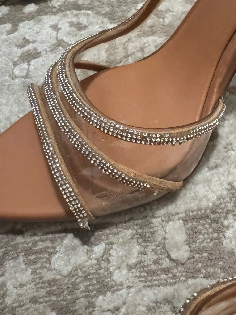 ZARA Rose Gold Pointed Slingback Heels with Crystal Straps